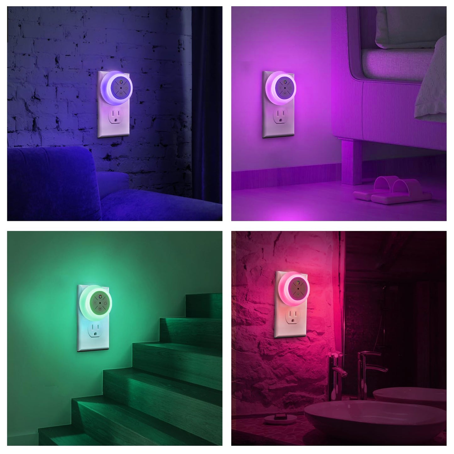 Dawnrise Night Lights Plug Into Wall, Dusk to Dawn Sensor, 2 Pack,12-Color Changing Led Plug in Night Light Dimmable for Bedroom, Stairs, Kitchen, Hallway, Utility Room, Kids Room