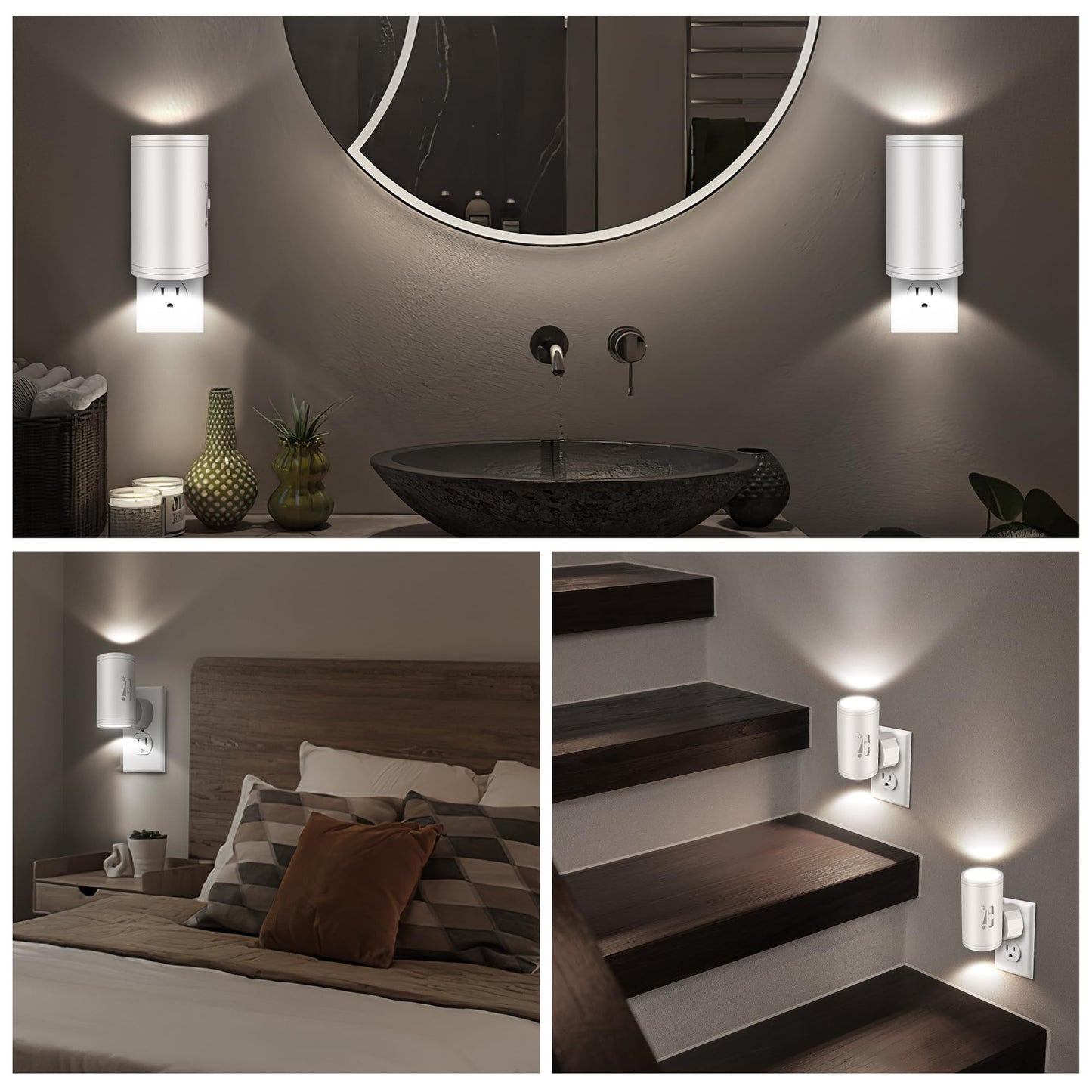 SETEN LED Night Lihgt Dimmable Plug into Wall,Night Lights Plug in,Cool White 4000K(0-300 LM), Light Sensor Dusk to Dawn Nightlight,for Hallway Bathroom,Bedroom 4- Pack