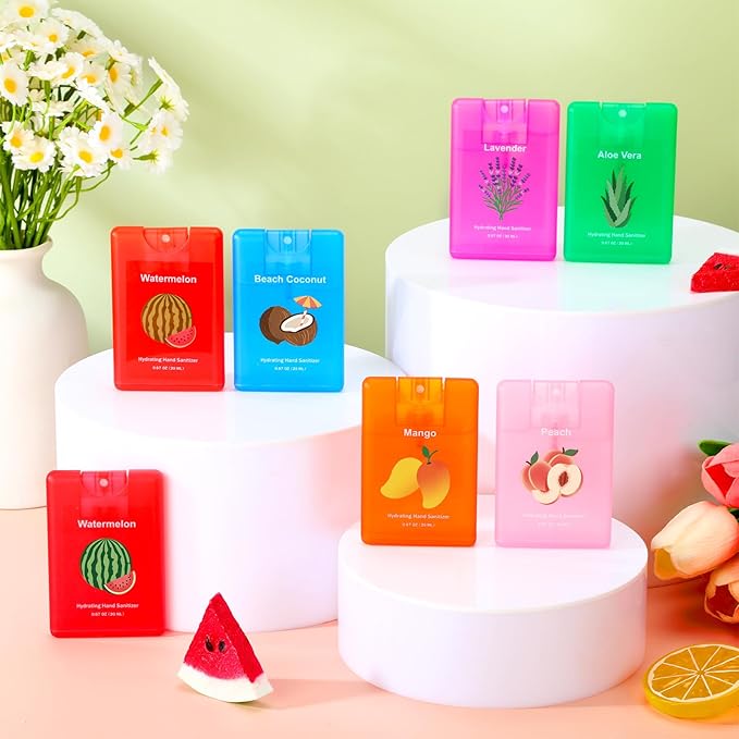 6 Pcs Hydrating Hand Sanitizer Spray Travel Size Scented Hand Sanitizer Spray Mist Refillable Pocket for Women Mom Teacher Nurses Coworker Birthday Fruit Spring Party Favors