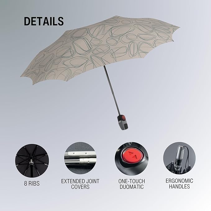 Knirps T.200 Duomatic Compact Rain Umbrella in Pure Mineral– Wind Tunnel Tested to 93 mph, Aluminum Steel Fiberglass Frame, 38in Canopy, OEKO-TEX, High-Performance Automatic Travel Umbrellas