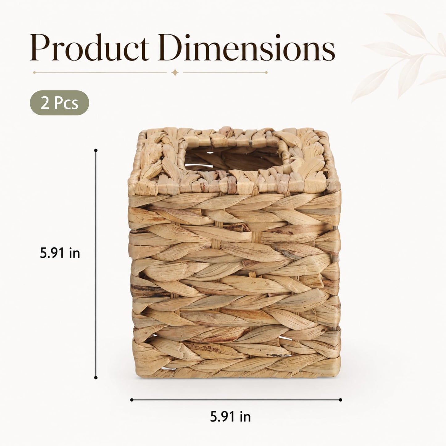 Rattan Tissue Box Covers, 2 Pack Square Wicker Facial Tissue Holders, Handwoven Water Hyacinth Cube Dispensers for Bathroom, Bedroom, Office and Boho Home Decor
