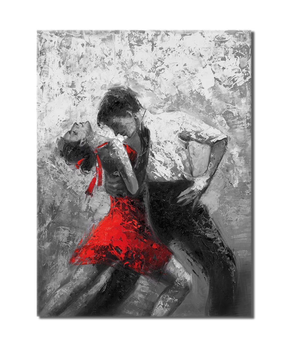 Black and White Wall Art Tango Dancer in Red Black Dancing Suits Painting Prints on Canvas with Frame for Bedroom Decor (12Wx16L, Tango 2)