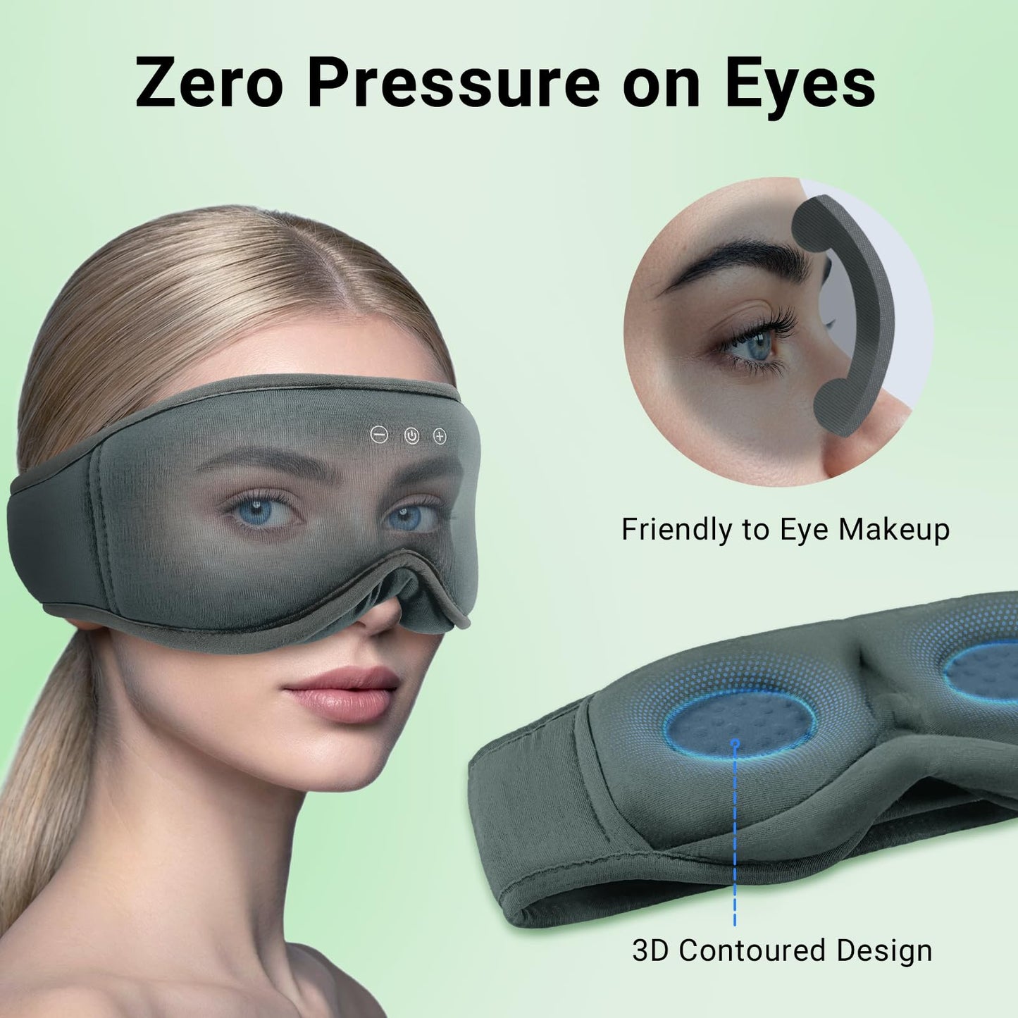 3D Bamboo Cotton Sleep Mask with Bluetooth 5.4 Headphone, Music Wireless Bluetooth Blackout Eye Mask for Side Sleepers, Earphones HD Speaker Microphone for Travel, Gifts for Women Men, Grey