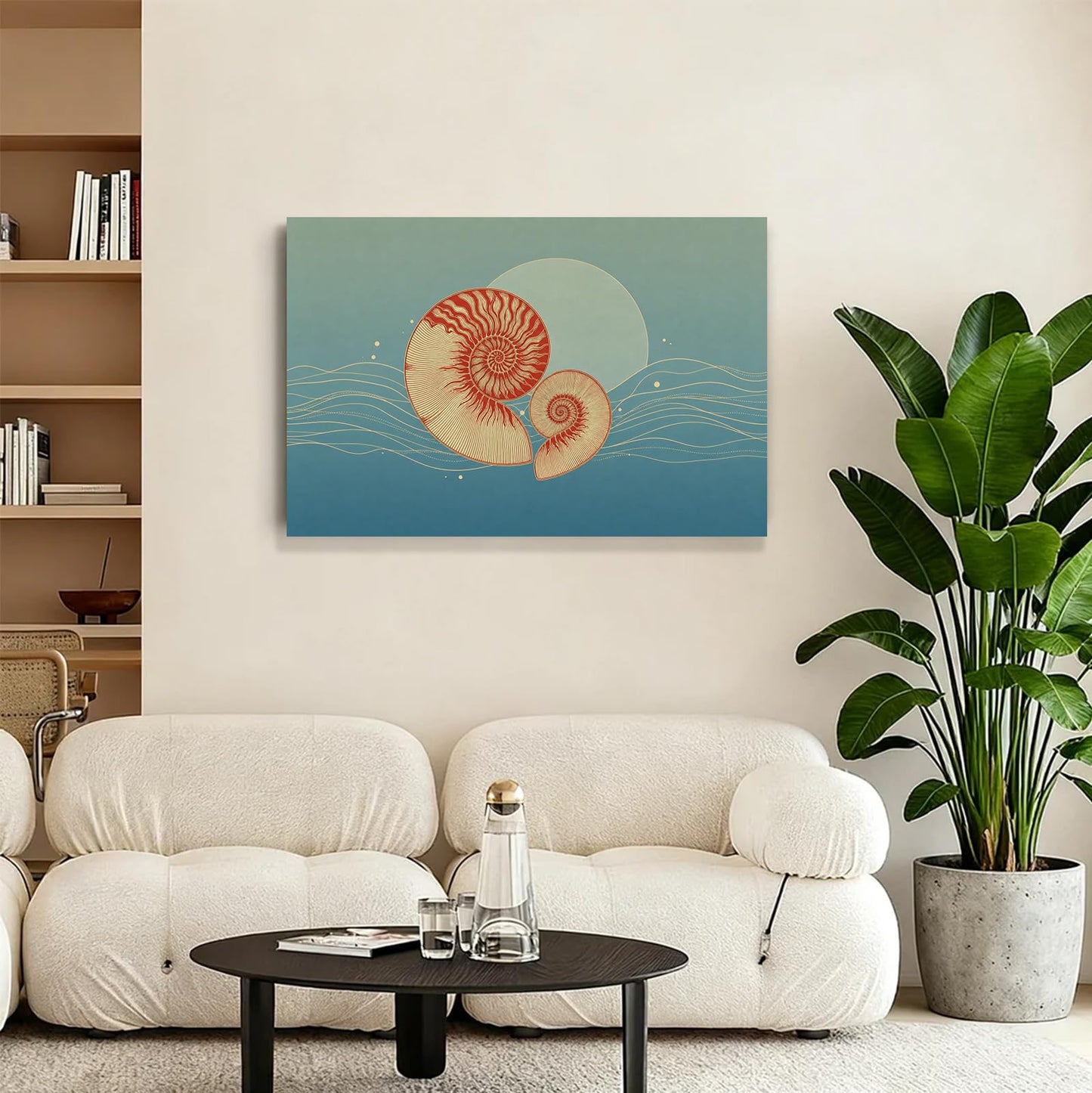 Nautilus Shell Coastal Bold Spiral Sea Print Wall Art Canvas Print Coastal Decor for Bathroom (Framed,8x12inch)
