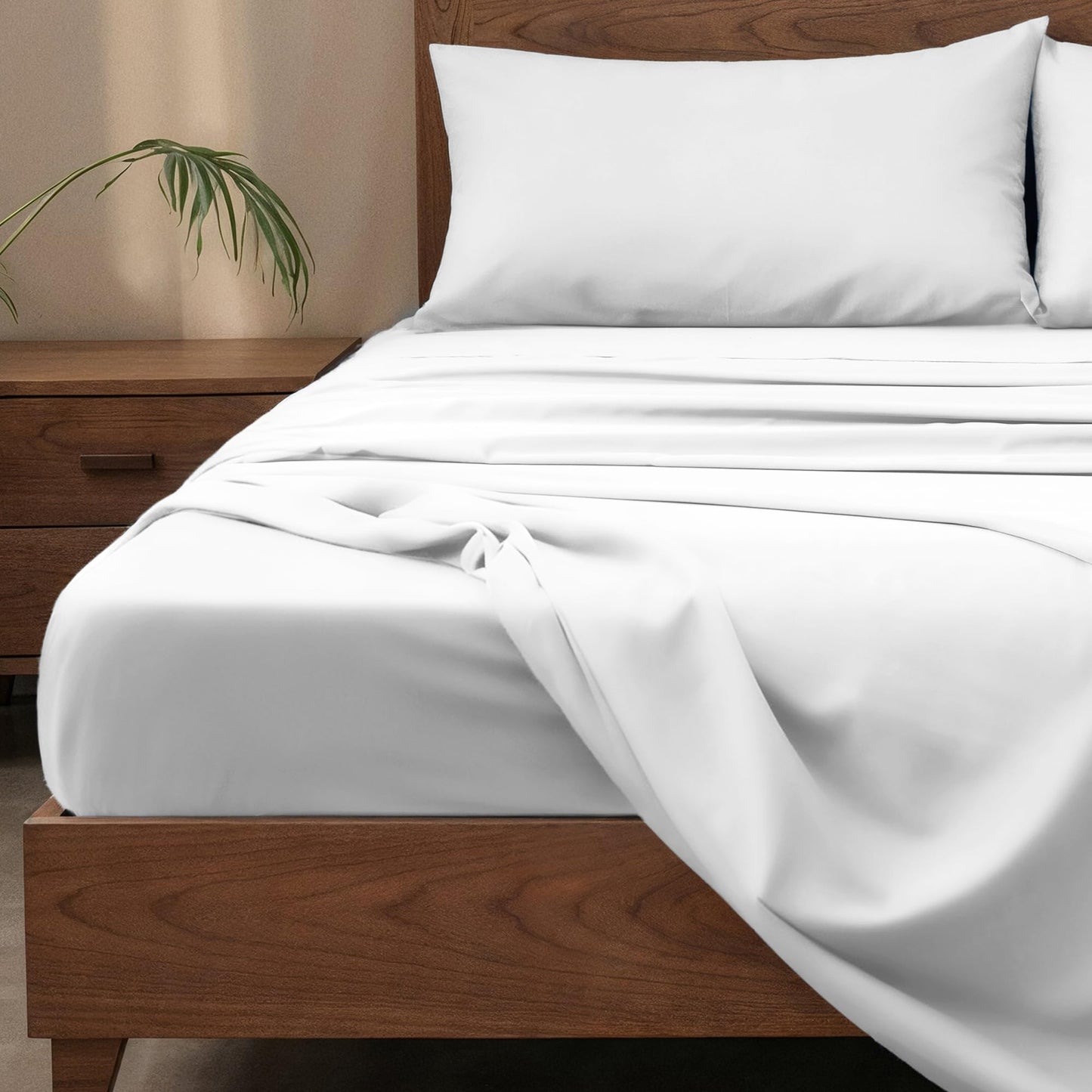 Slumberfy 4-Piece 400 TC Viscose Derived from Bamboo Sheets, Queen Size - 1 Fitted, 1 Flat, 2 Pillow Cases - Deep Pocket Cooling Viscose-Bamboo Bed Sheets in Magnetic Closure Gift Box, White
