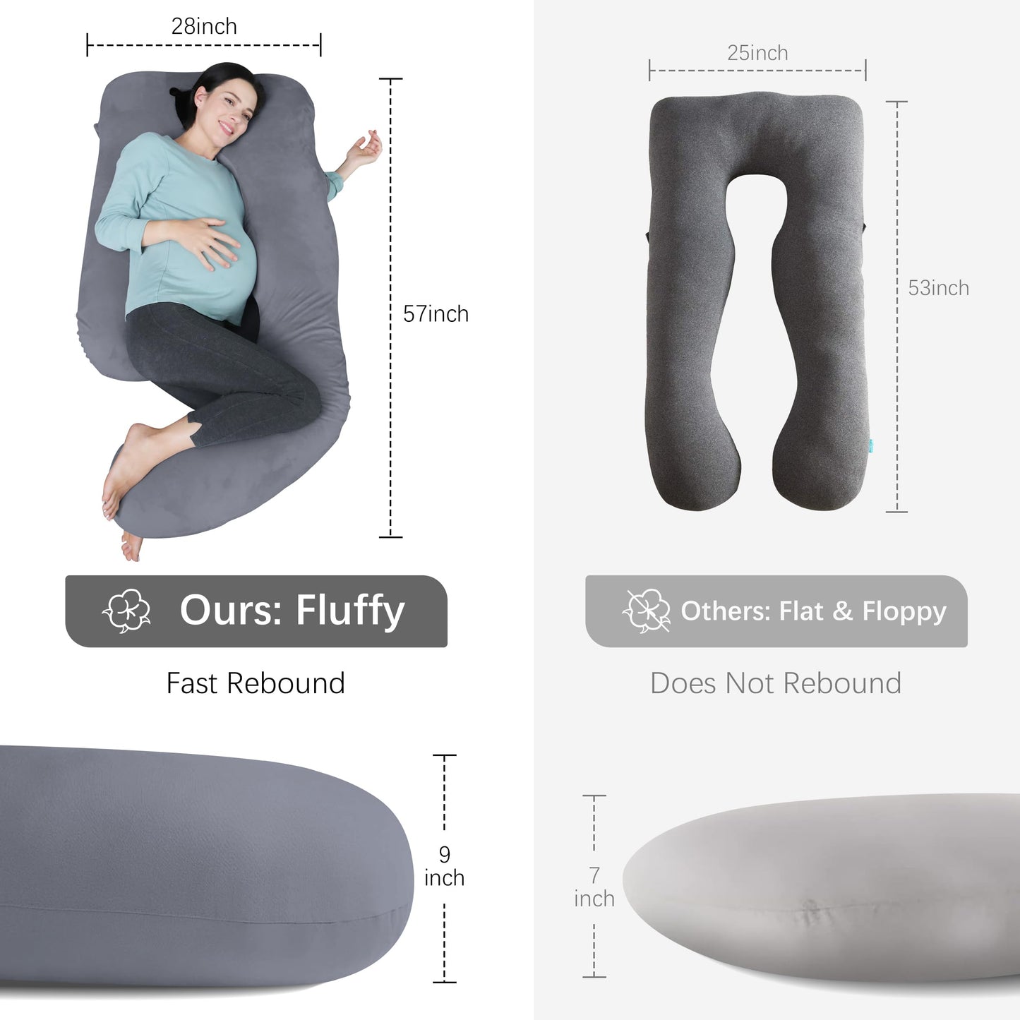 MOON PARK Pregnancy Pillows for Sleeping - U Shaped Full Body Maternity Pillow with Removable Cover - Support for Back, Legs, Belly, Hips - 57 Inch Pregnancy Pillow for Women - Dark Grey
