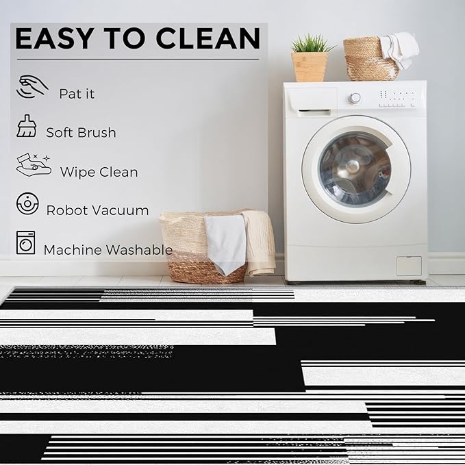 Black and White Stripe Rugs for Home Decor, 7x9 ft, Modern Stripes Area Rugs for Living Room, Soft Non Slip Washable Abstract Striped Carpet Bedroom Decorations Dt-Ghf-31