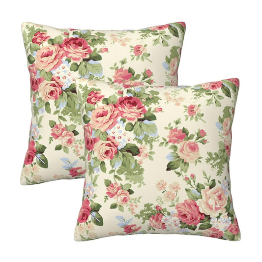 OLUSENMO Vintage Cottagecore Roses Floral Throw Pillow Covers Set of 2 Ultra-Soft Pillow Shams with Hidden Zipper,Durable Couch Sofa Bedroom Farmhouse Home Decor & Gift 18x18IN
