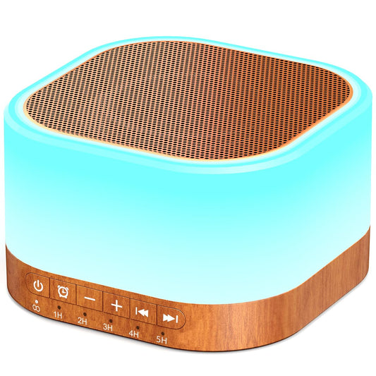 SleeZOO Sound Machine White Noise Machine with 25 Soothing Sounds 12 Colors Light with 10 Adjustable Levels 32 Adjustable Volumes 5 Timers Portable Sleep Machine for Adults Kids Baby (Wood)