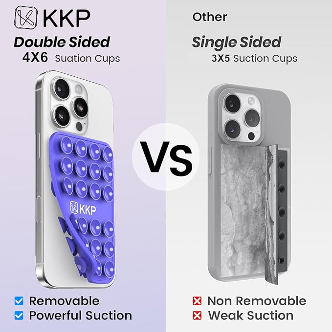 KKP Classic MAX - Silicone Suction Phone Case Adhesive Mount - Hands-Free, Strong Grip Holder for Selfies and Videos - iPhone and Android Compatible - 2.6″ x 3.9″