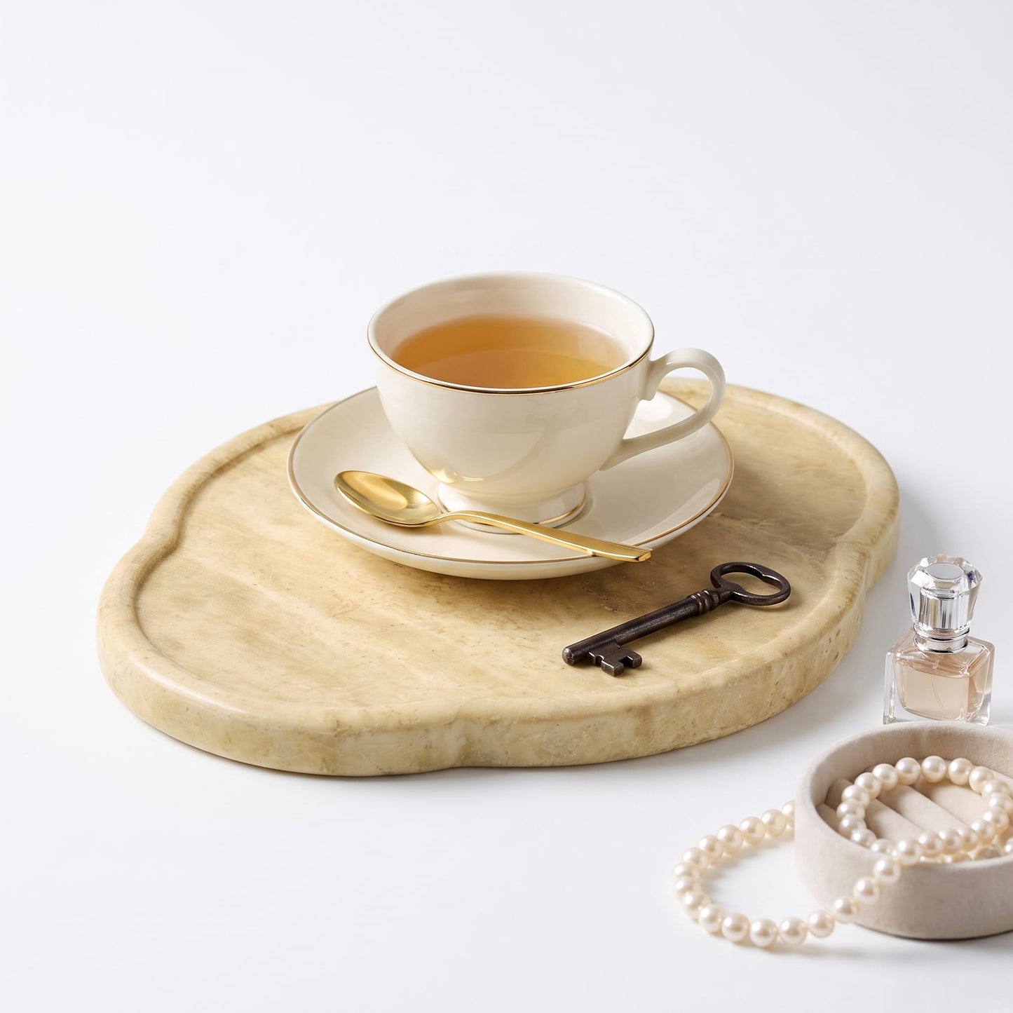 JenYuu Natural Travertine Decorative Marble Tray - Petal Shaped