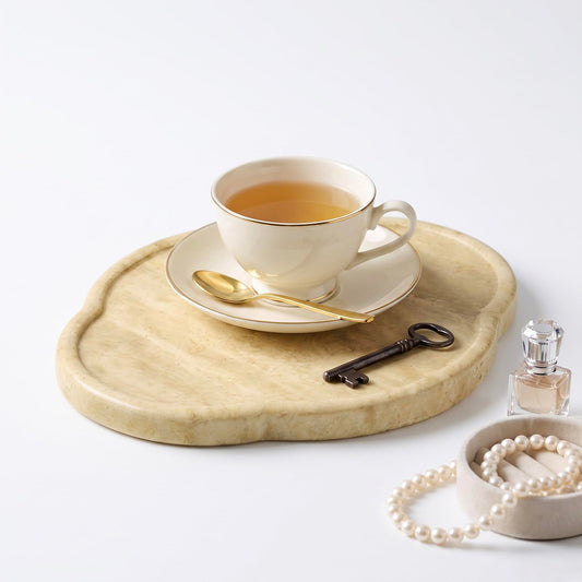 JenYuu Natural Travertine Decorative Marble Tray - Petal Shaped