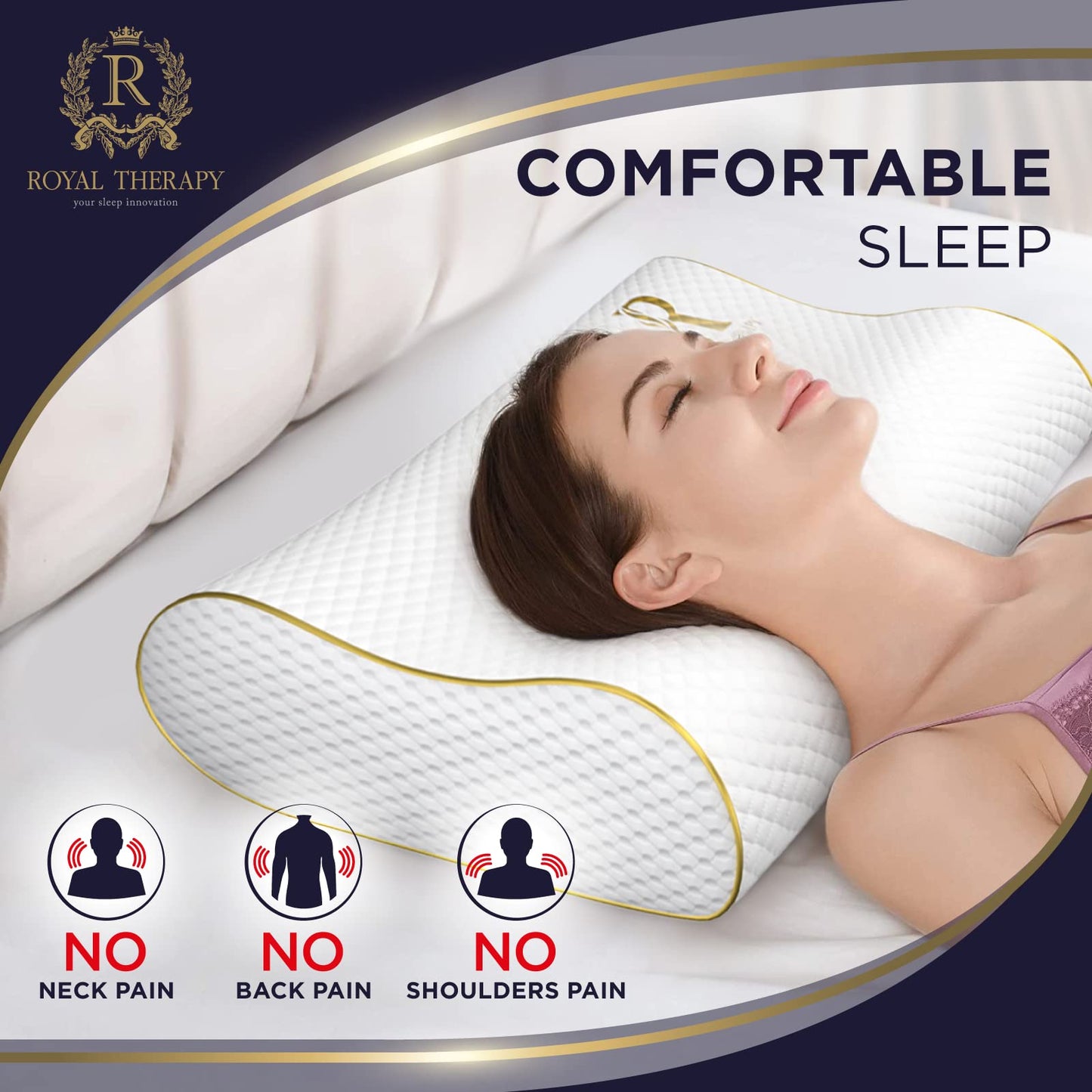 Royal Therapy Memory Foam Pillow, Queen Neck Pain Relief, Contour Cervical Pillow, for Neck and Shoulder Pain, Side, Back and Stomach Sleeper, 24x14x5 inches