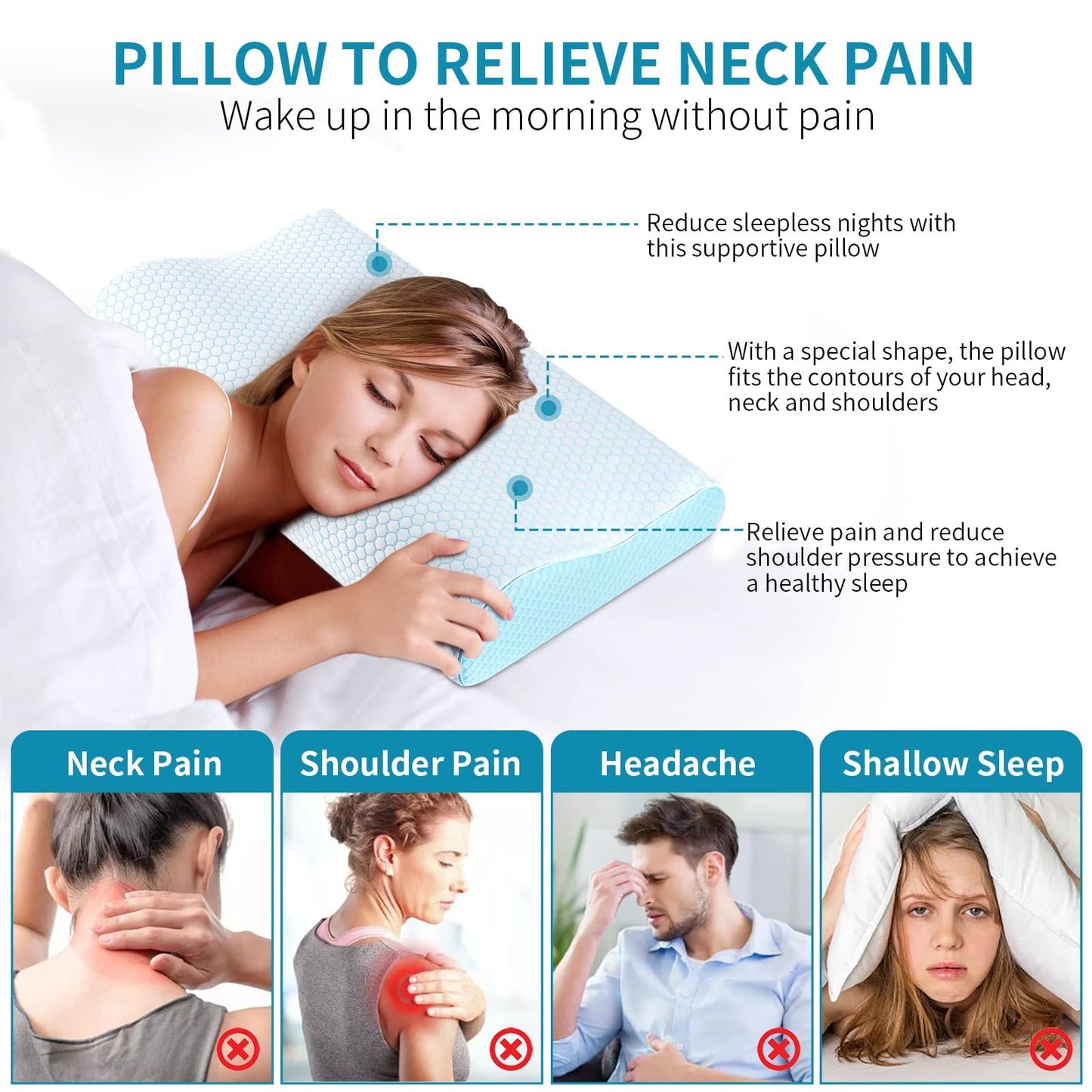 Memory Foam Pillows , Neck Pillow Queen Size Bed for Sleeping , Ergonomic Cervical Support Side Back Stomach Sleeper , Orthopedic Contour and Shoulder Pain