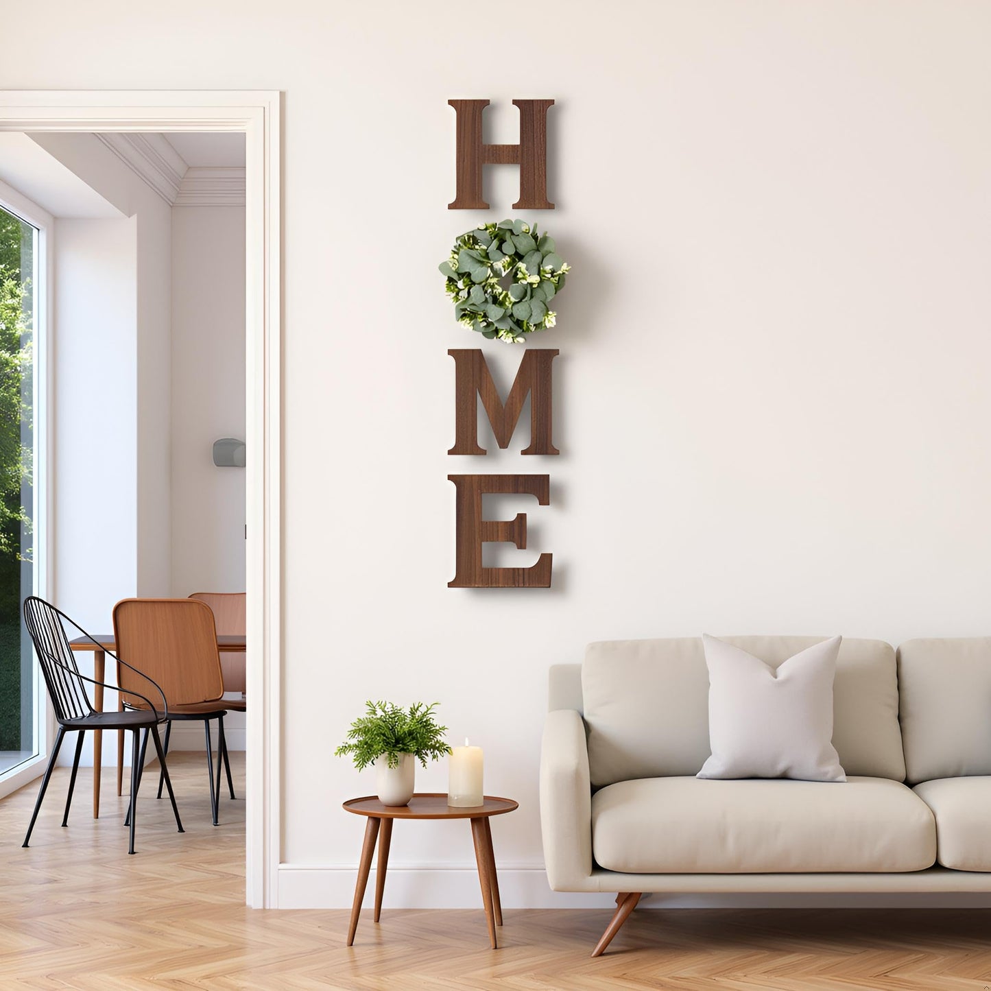 Mkono Farmhouse Wall Home Sign with Artificial Eucalyptus for O Rustic Wooden Hanging Letters Decorative Wall Art Decor for Living Room Kitchen Entryway Housewarming Gift, Brown