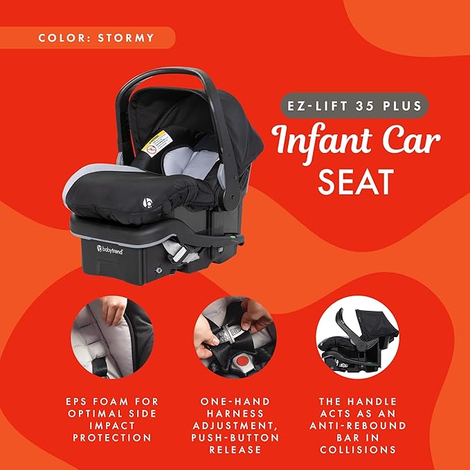 Baby Trend EZ Lift 35 Plus Ergonomic Lightweight Rear Facing Infant Car Seat with Multi Position Base and Cozy Cover, Stormy Gray/Black