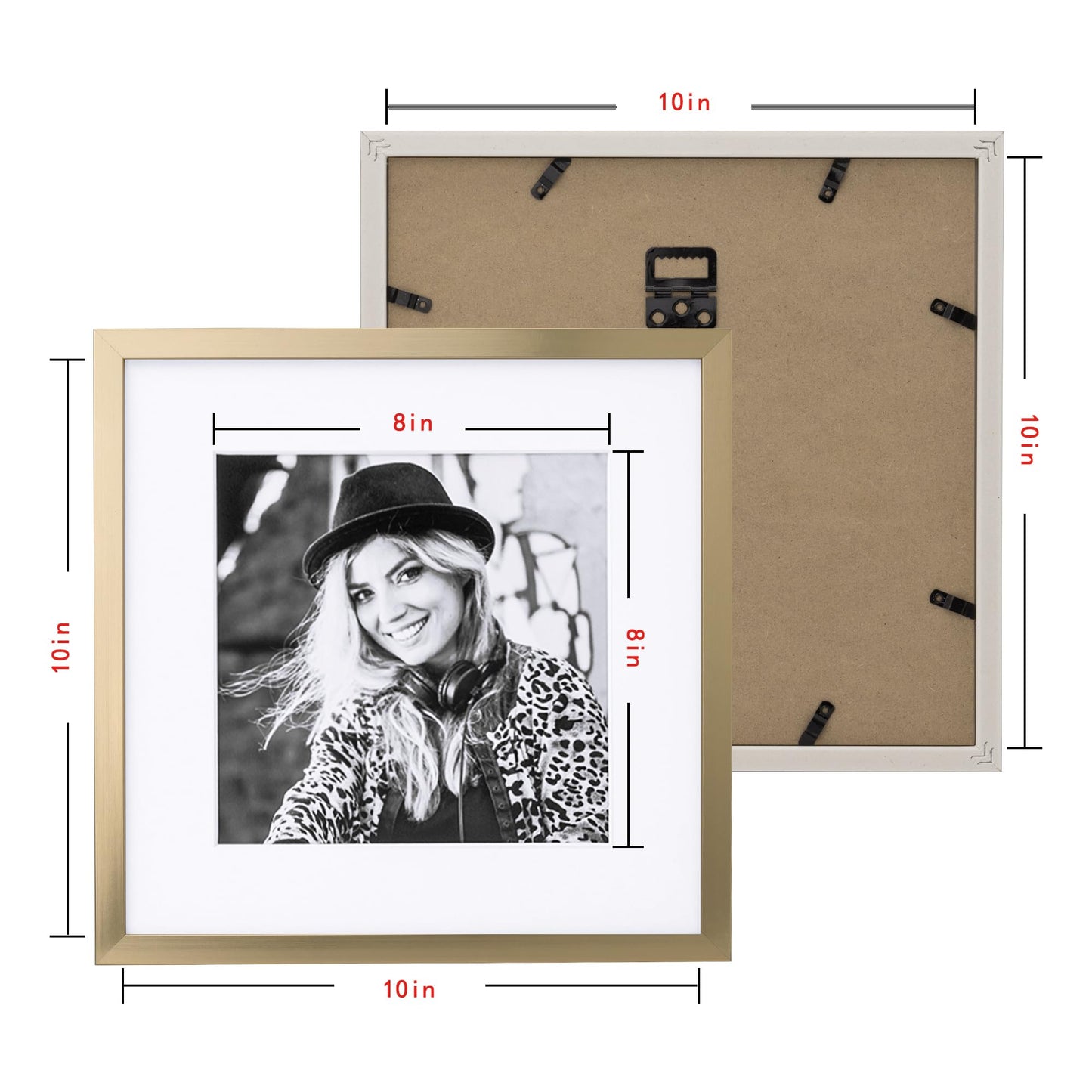 ArtbyHannah Square Gold Picture Frame, Wood Gallery Wall Frame Set Display Pictures 8x8 inch with Mat or 10x10 inch Without Mat, Wall Photo Collage Frame for Living Room Staircase Decoration (9 Pack)