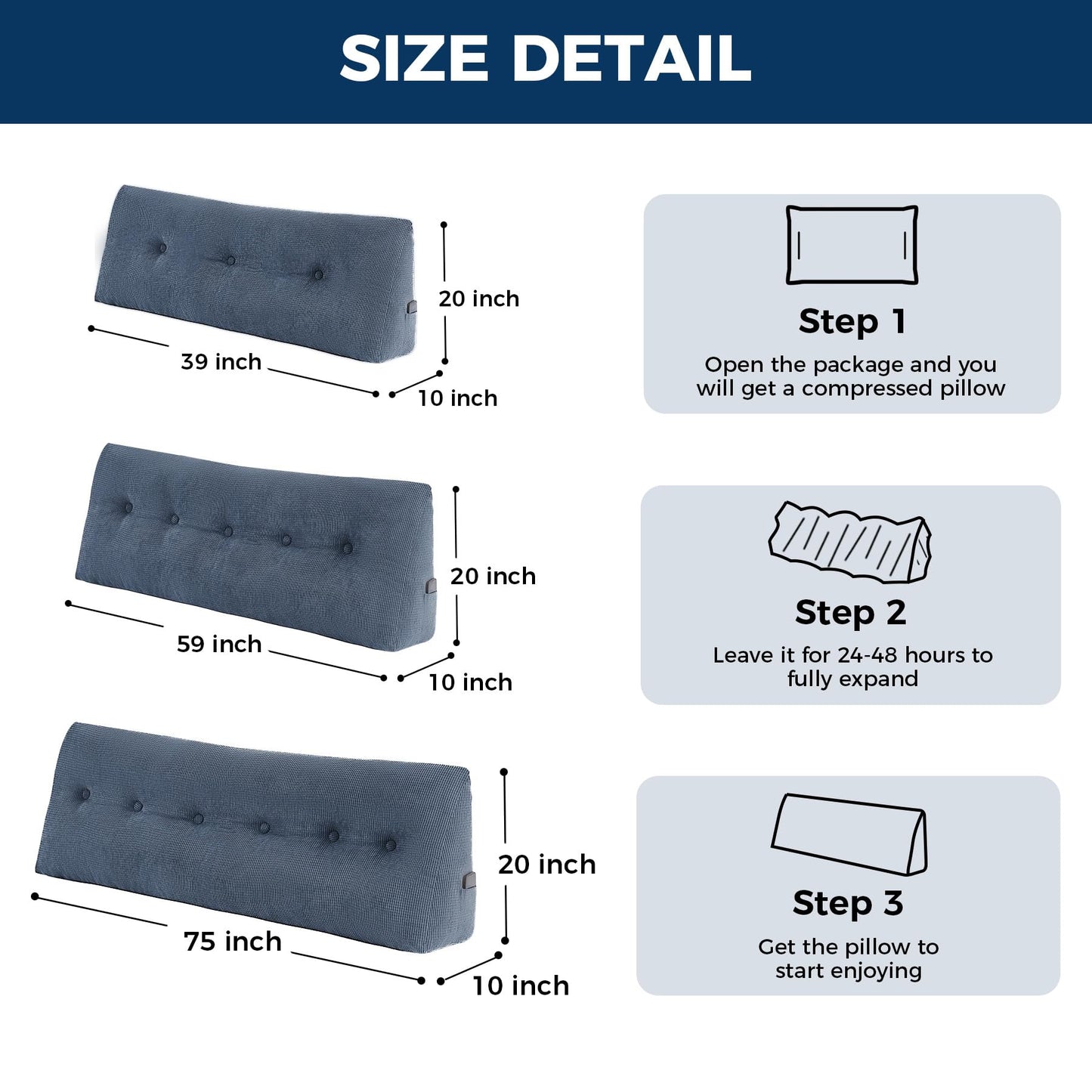 IASEAHK Headboard Pillow Twin, Triangle Pillows for Headboard, Head Board Backrest Wedge Pillow for Reading Sitting Working, Daybed Pillows with Removable Cover for Bed Dorm Sofa, Navy Blue
