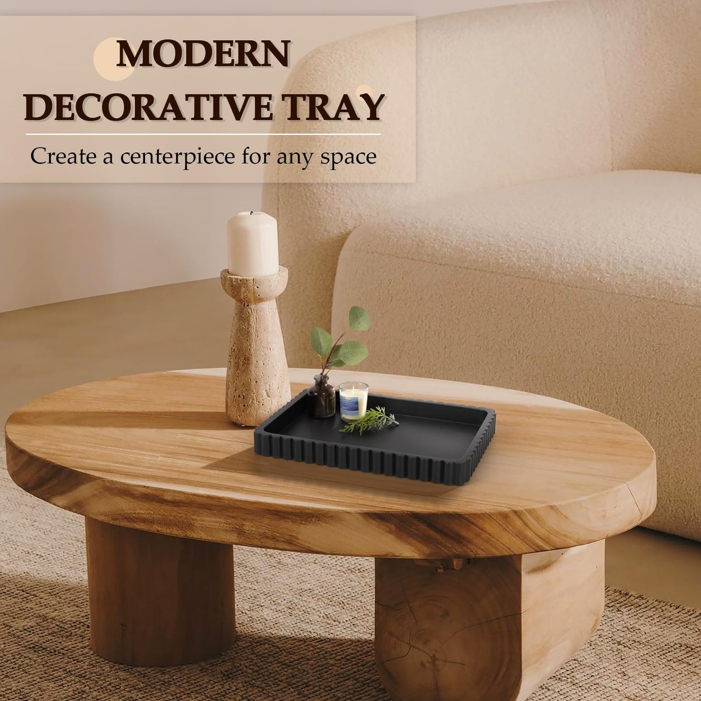 Cathyeen Concrete Decorative Tray for Coffee Table Decor, 14" Coffee Table Tray Ottoman Tray Table Centerpieces, Rectangular Modern Decorative Trays for Home Decor, Living Room, Entry, Black