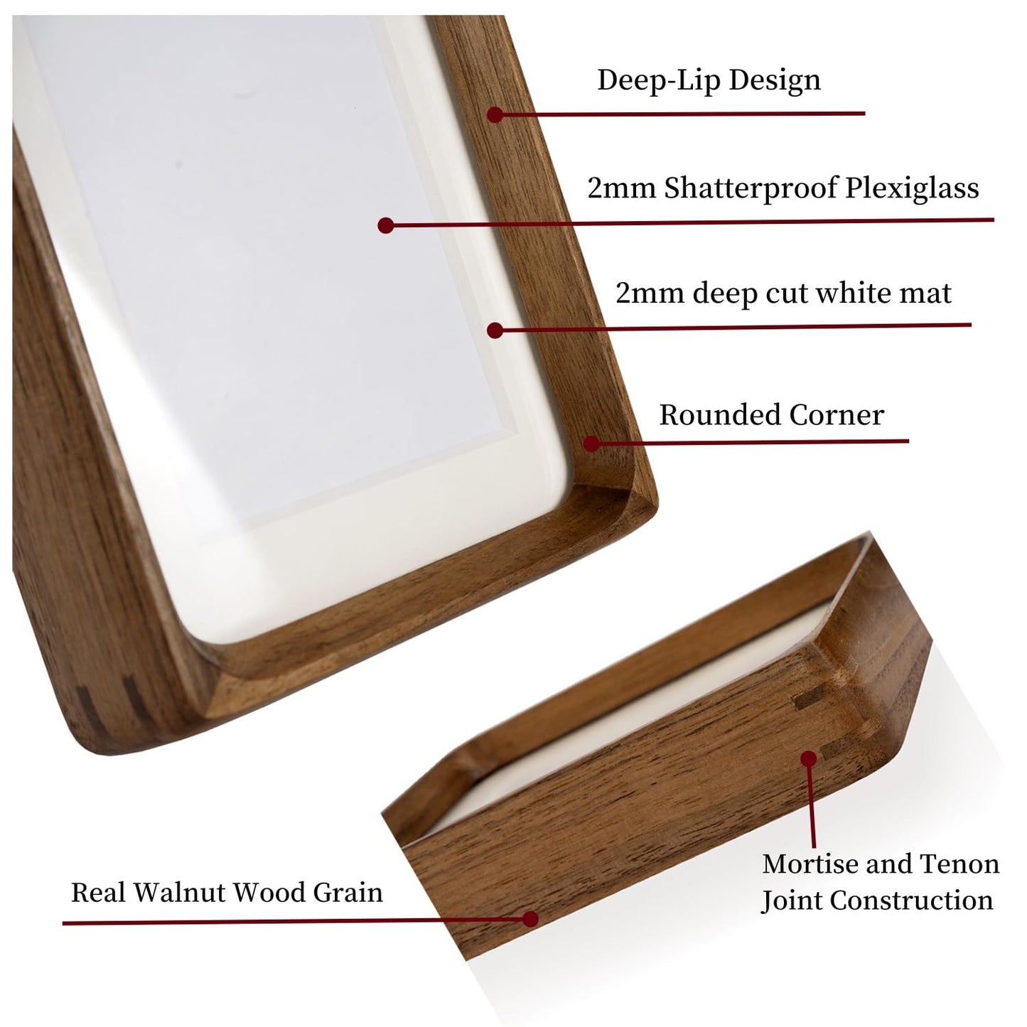 FLECHAZO Natural Walnut 8x10 Picture Frame with Mat for 5x7/6x8 Photos