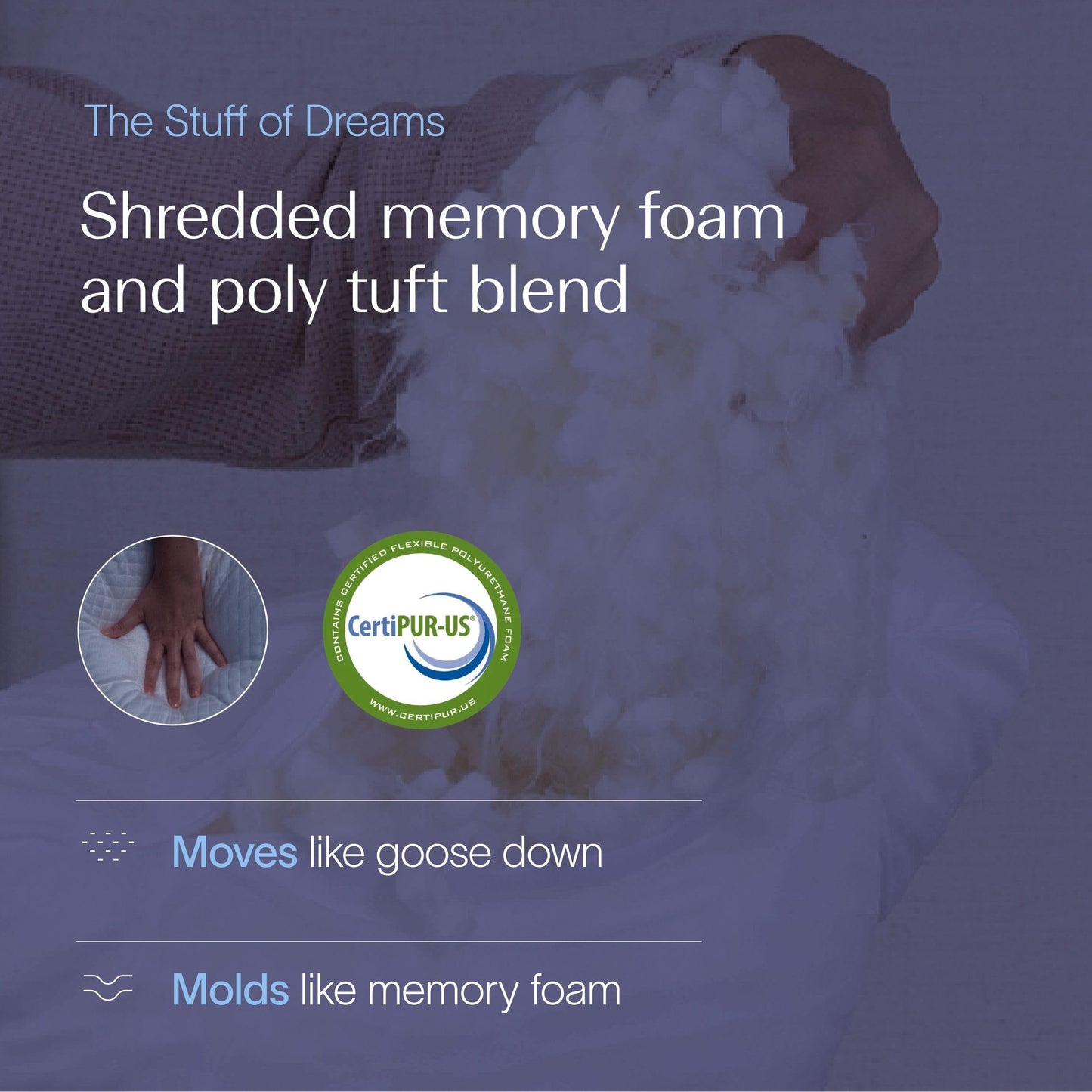 DreamyBlue Moon Pillow • Adjustable Loft, Luxury Cover, Shredded Memory Foam • for Back, Side and Combination Sleepers • Neutral Alignment for All • CertiPUR-US Certified Foam (King)