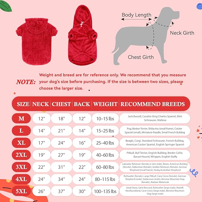 Dog Sweater,Dog Hoodies,Warm Fuzzy Fleece Sweatshirt with Hood & Pocket,Leash Hole,Cozy Cold Weather Pet Clothes Sweater for Small,Medium,and Large Dogs(Red,XL)