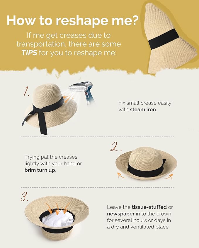 FURTALK Womens Beach Sun Straw Hat UV UPF 80+ Travel Foldable Brim Summer UV Hat