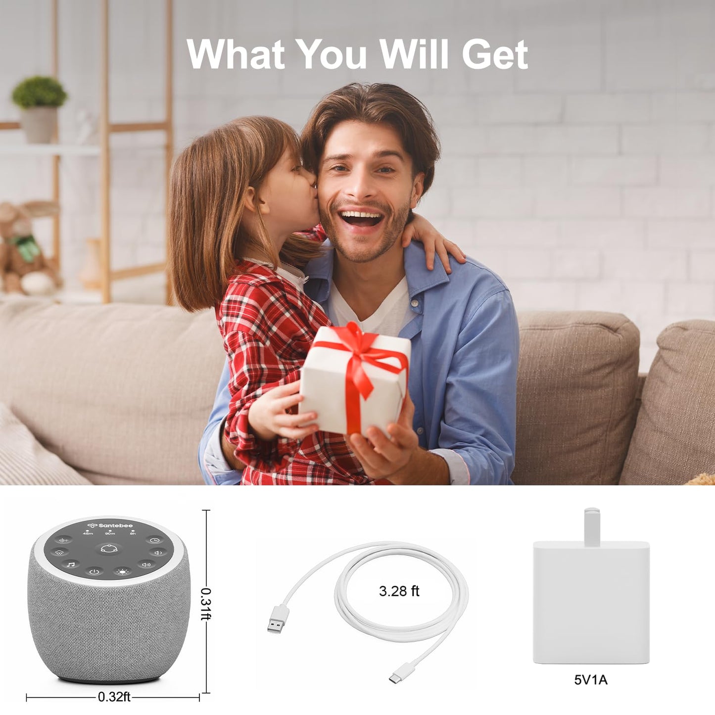 Santebee Sound Machine for Sleep, Smart White Noise Sound Machine 388 Soothing Sounds, 3 Custom Buttons APP Control Night Light, Noise Canceling Dimmable Clock for Adults Baby Kids Lullaby Office