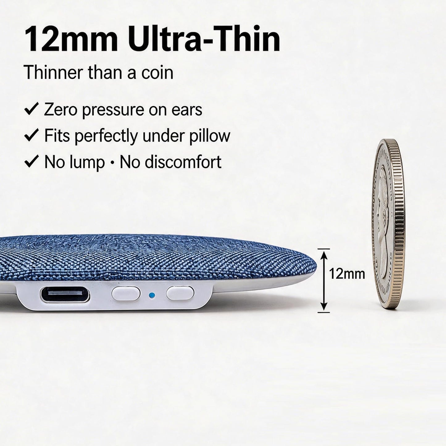 Ciencimy Pillow Speaker, Under Pillow Mellow Sleep Speakers Bluetooth White Noise Machine for Sleeping Side Sleepers, Flat Sleeper with Smart APP Built-in Sleep Music, Gifts for Adults Teens (Blue)