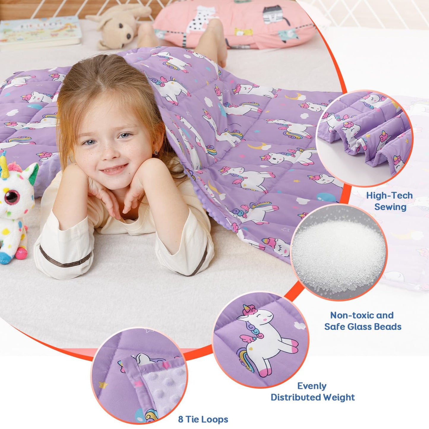 Uttermara Weighted Blanket 3 lbs, Ultra Cozy Minky Weighted Blankets with Cartoon Patterns, Heavy Blanket Great for Calming and Sleeping, 36x48 inches, Purple Unicorn