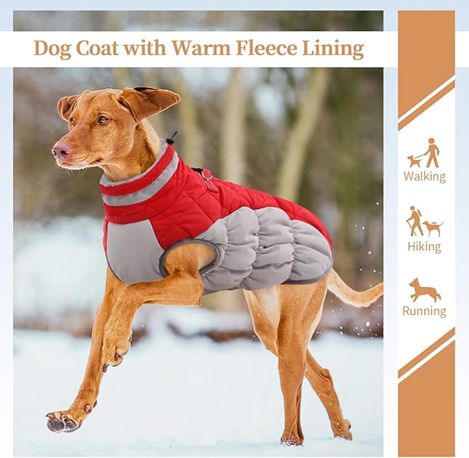 OUOBOB Dog Jackets for Medium Dogs,Medium Dog Coat,Warm Pet Winter Coat Zip Up Back,Waterproof Dogs Jacket with D-Ring,Pet Cold Weather Coats with Fleece Lined, Snowsuit Pug Boston Terrier,Red,M