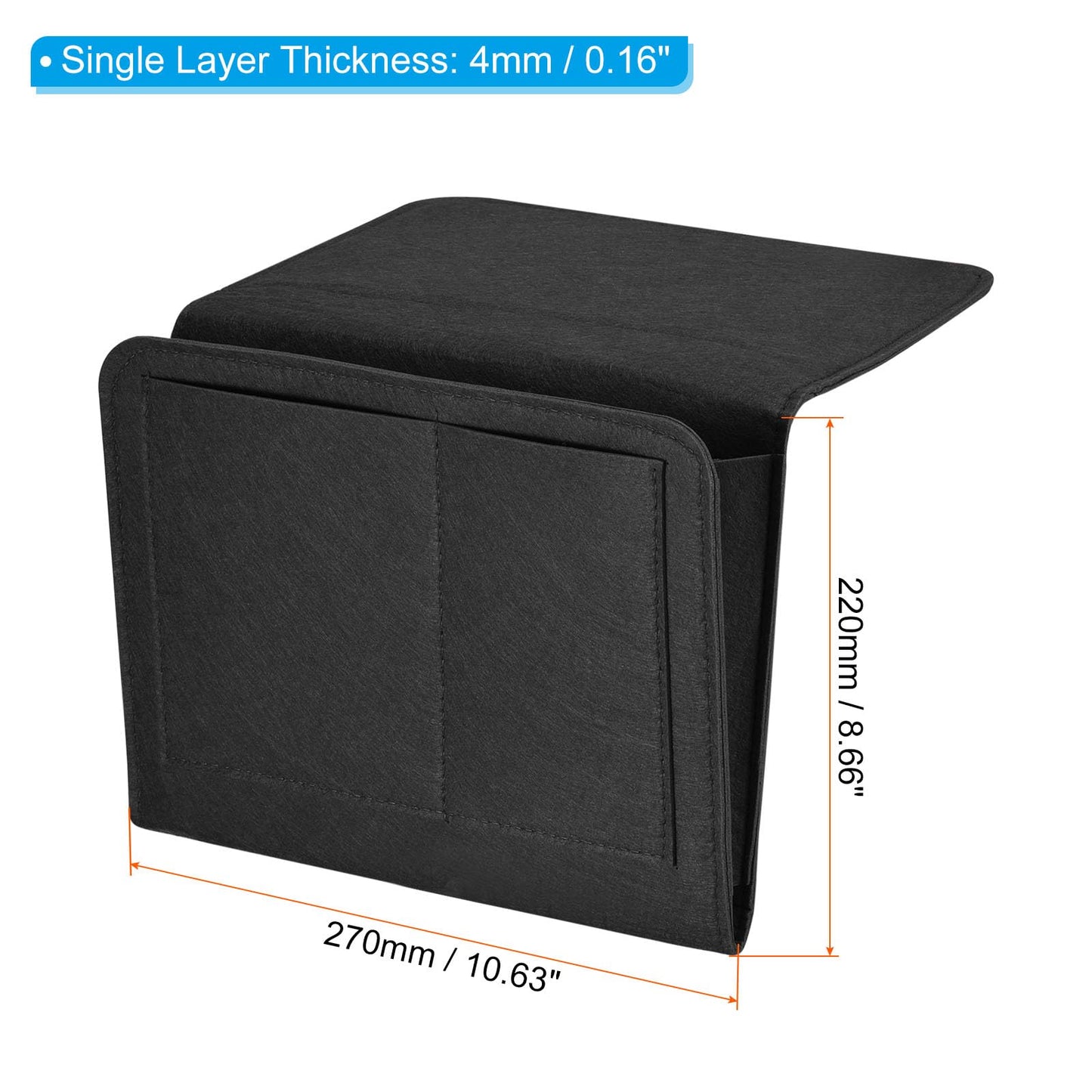 PATIKIL 11in Bedside Caddy, Bed Caddy Bedside Organizer Hanging 5 Pocket Soft Felt Bed Pockets Bedside Storage Organizer Remote Control Holder for Bedroom Phones Glasses, Black