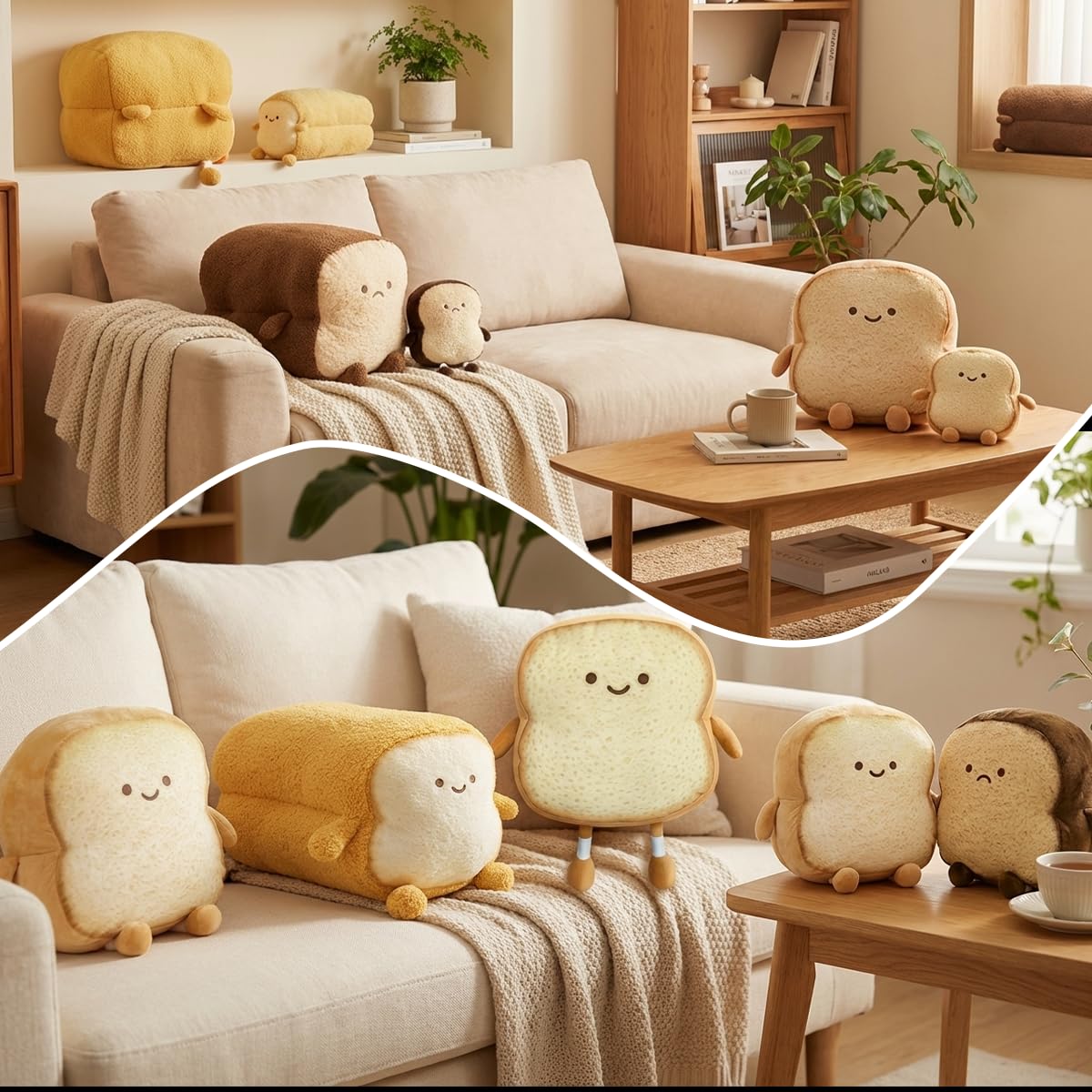 DENTRUN Toast Plush Pillow, Stuffed Bread Shape, Soft Food Plushie for Kids & Adults, 15"