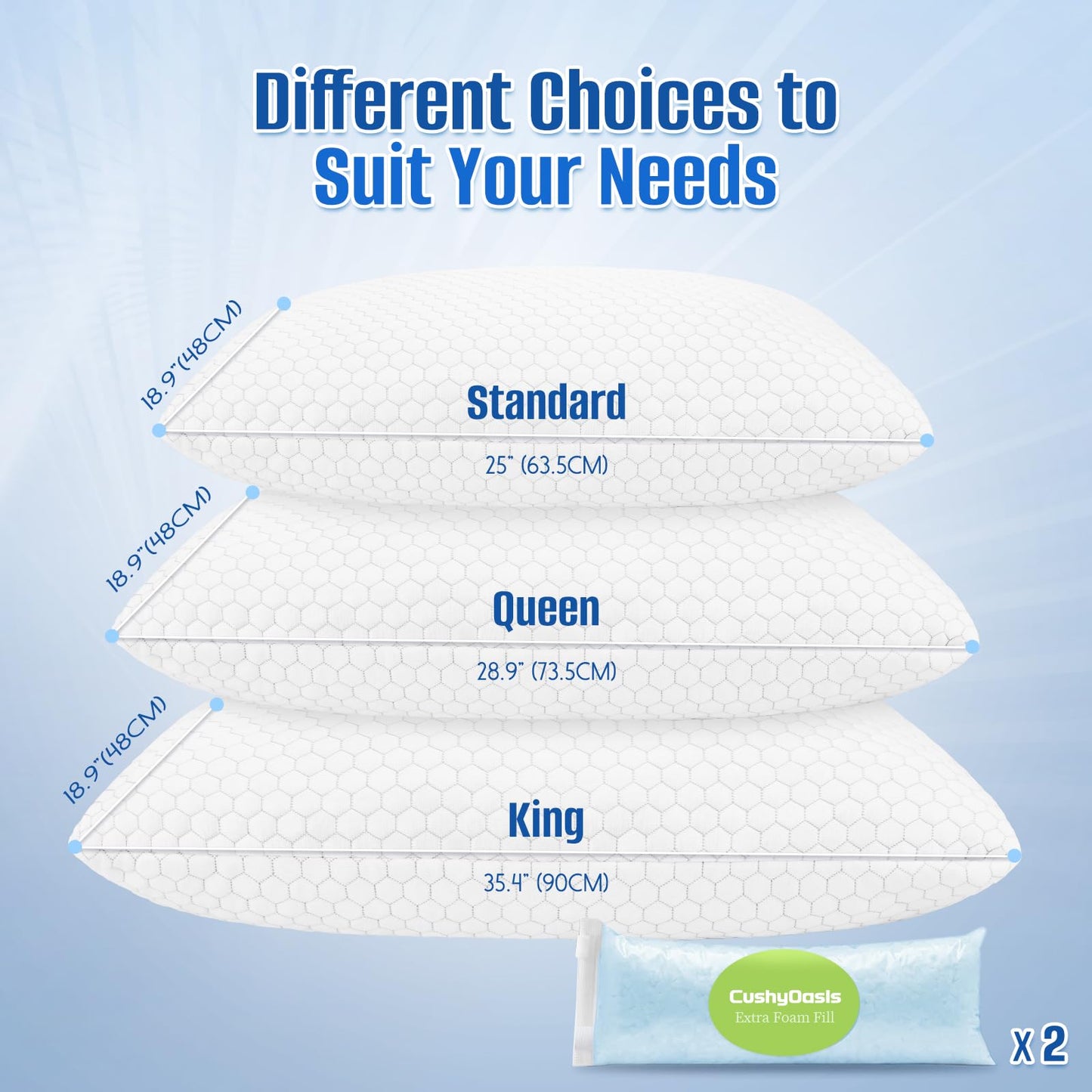 CushyOasis Cooling Pillow for Sleeping, Pillows Queen Size Set of 2, CertiPUR-US Shredded Memory Foam Pillows for Hot Sleepers, Adjustable Firm Pillow for Side, Back, Stomach Sleepers, Gray