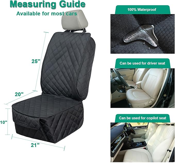 HAPYFOST Waterproof Front Seat Cover Dog Car Seat Covers Nonslip and Full Protection with Side Flaps Fits Most Cars, Trucks, SUVs(Black, 2Pack)
