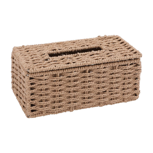 Woven Paper Box, Tissue Box Cover Rectangular, Vintage Napkin Storage Basket with Flip-Open Top, Boho Decorative Woven Facial Tissue Holder for Bathroom, Kitchen, Living Room, Bedroom ﻿ (Grey)
