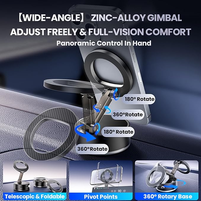 JPQYSHZ Car Cell Phone Holder Compatible with iPhone Mag-Safe Car Mount, Magnetic Car- Mounts, 360° Adjustable Carbon Fiber