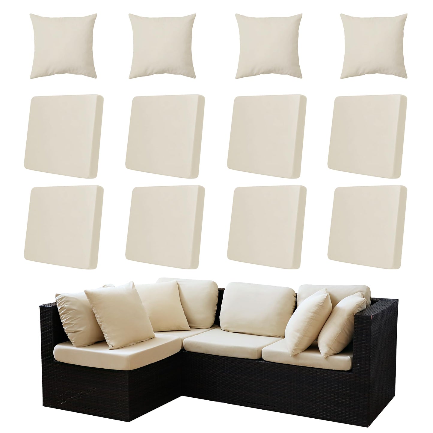 MRGSDL 12-Piece Outdoor Cushion & Pillow Cover Set, 8 Seat Covers + 4 Pillow Covers, Stretch Patio Furniture Slipcovers for Sofa Sectional Chair