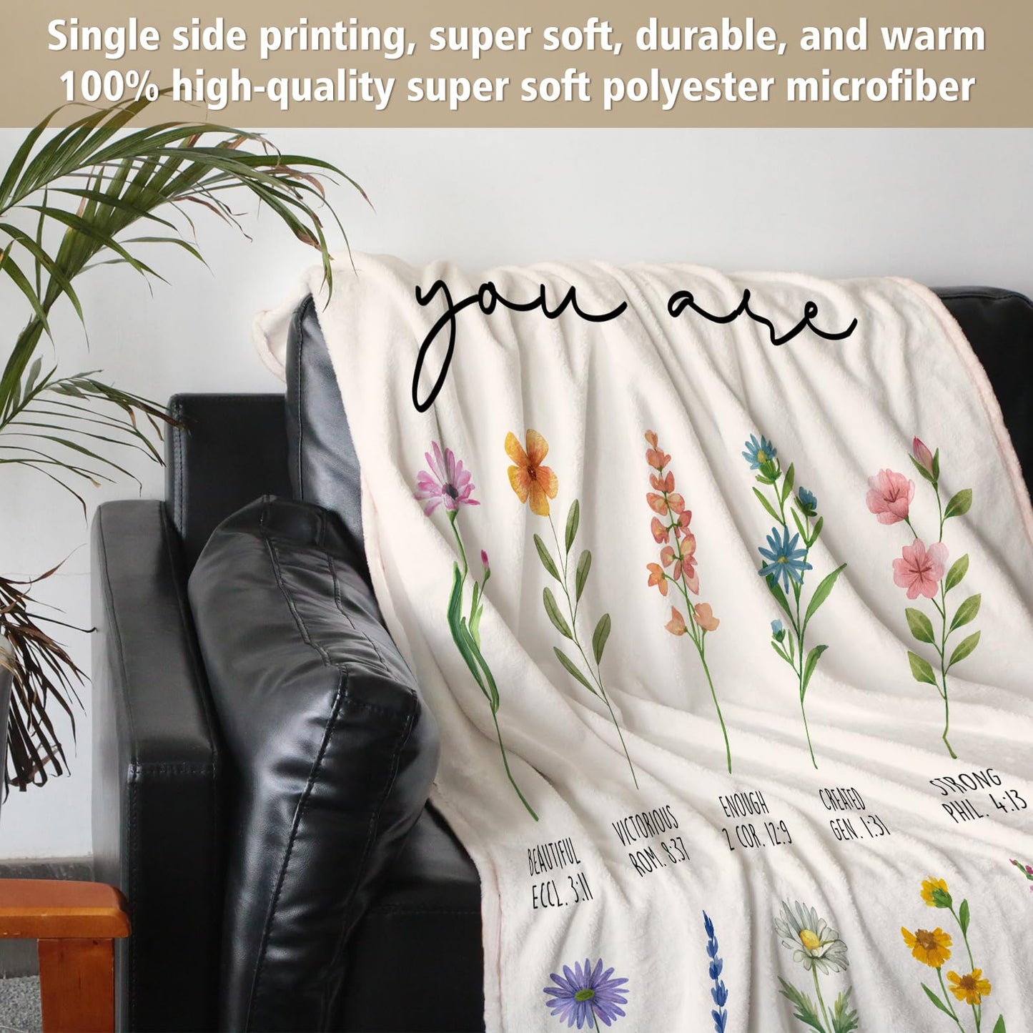 Afterprints Christian Gifts for Women, Christian Blanket with Flowers, Birthday Gifts for Women, Christmas, Inspirational, Religious Gifts for Sister, Friend, Daughter, Soft Throw Blankets 50'' x 60''
