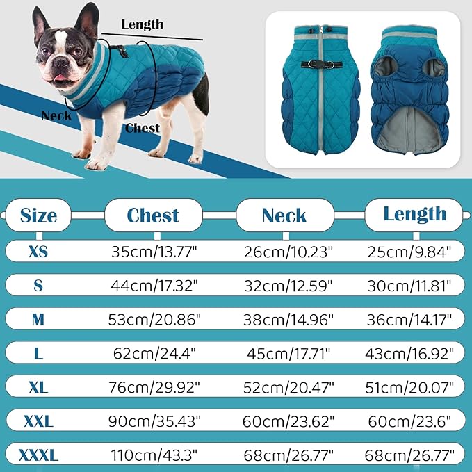 OUOBOB Winter Dog Coat,Large Dog Jacket,Waterproof Pet Jacket with Back Zipper,Pet Coat with Harness Built in,Warm Dogs Coat with Fleece Lined,Snow Jacket Clothes French Bulldog Shiba Inu,L