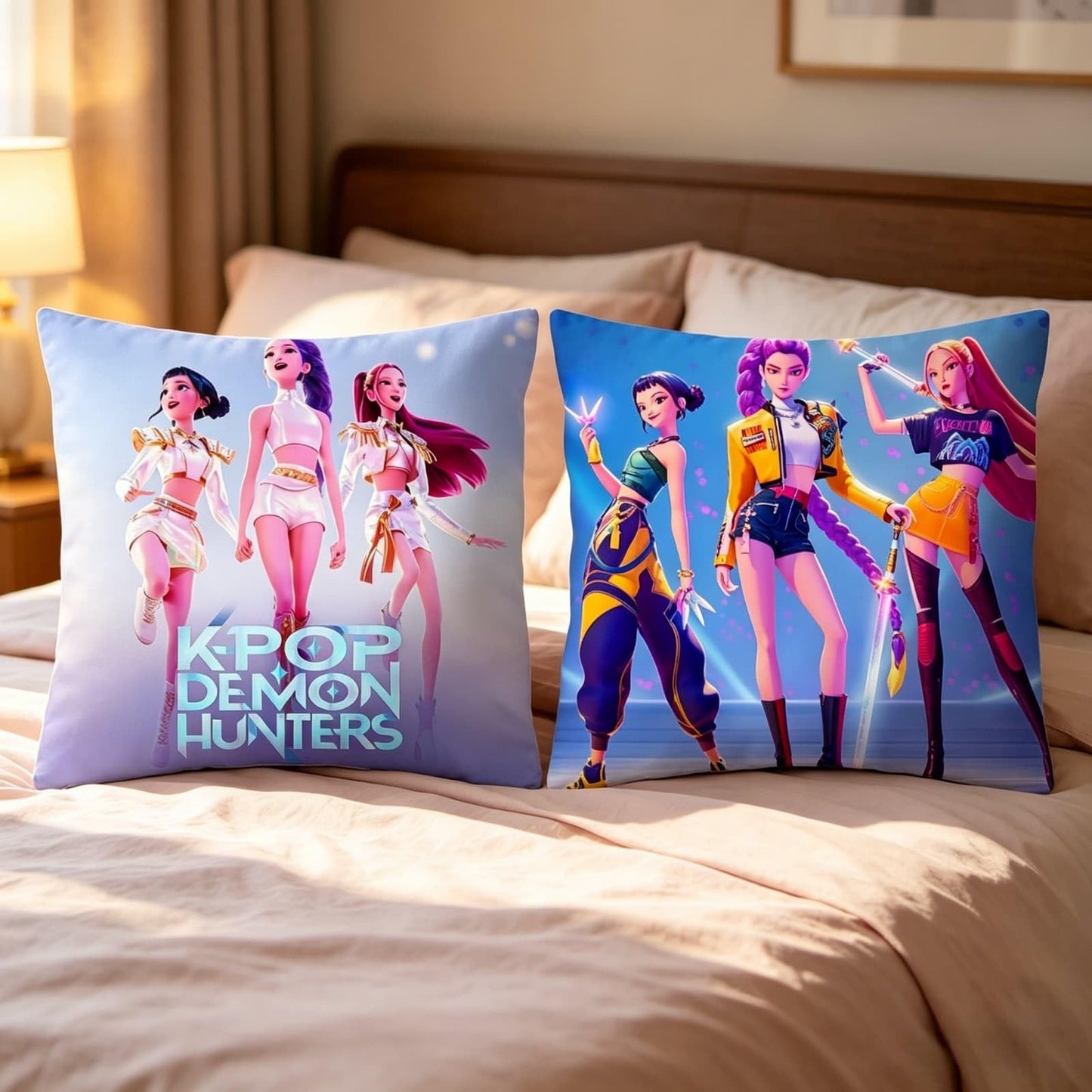 GISEO Demon Movie Hunters Pillow Covers, 2 Pack 18" x 18" Korea Pop Unique Designs Decorative Throw Pillow Cases for Themed Parties & Room Decor
