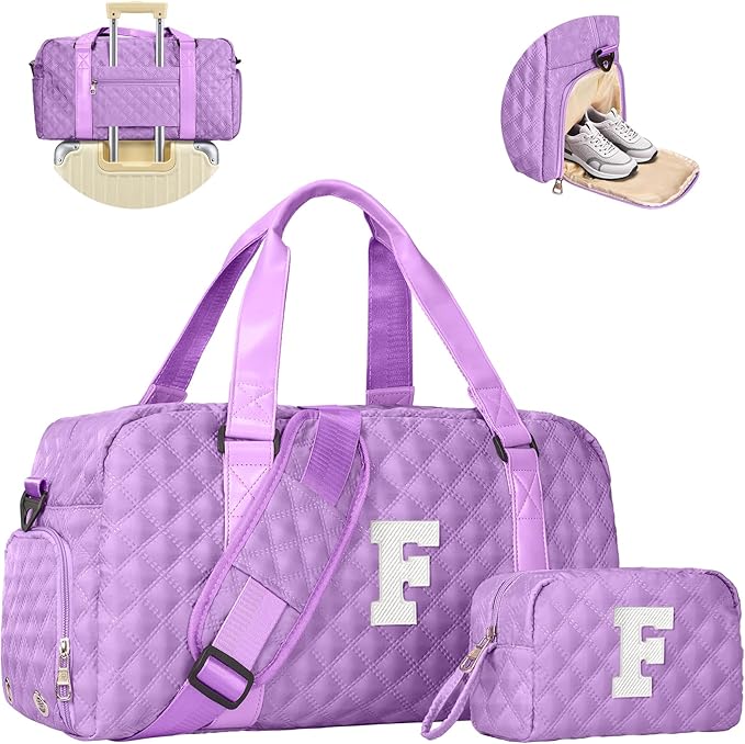 Elilier Gifts for Girls Age 10 11 12 13 14 15 16 17 18, Initial Travel Duffel Bag, Graduation Gifts for Her, Monogram Overnight Bag, Gift for Friend Sister Women gifts