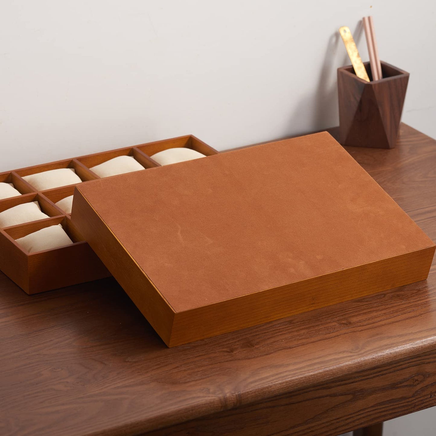 Woodten Solid Wood Watch Storage Tray for Drawer Watch Pillow Organizer Display Tray Showcase (Beige)