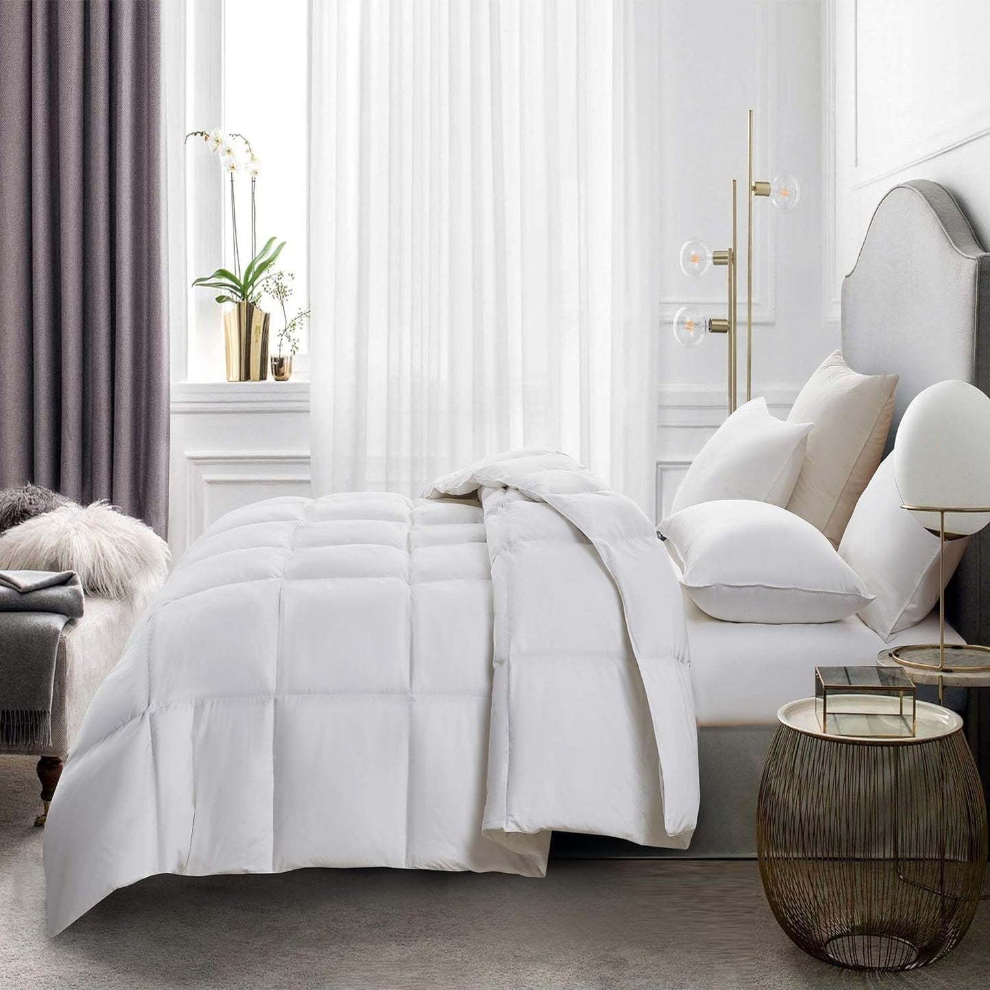 Serta Goose Feather Down Fiber Comforter Queen Size - 100% Cotton Cover Duvet Insert - Hotel Luxury Hypoallergenic Bedding Comforter All Season Medium Warmth 90 x 90 Inch White