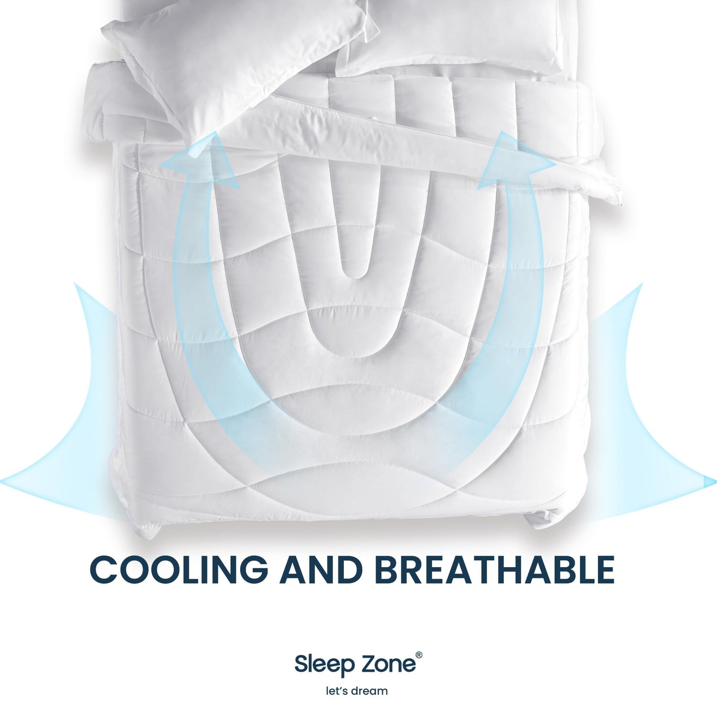 SLEEP ZONE Comforter Duvet Insert, King Size Quilted Reversible Comforters, Soft All Season Duvet, Down Alternative Breathable Bedding with 8 tabs, 2 Sides White 102 x 88 Inches