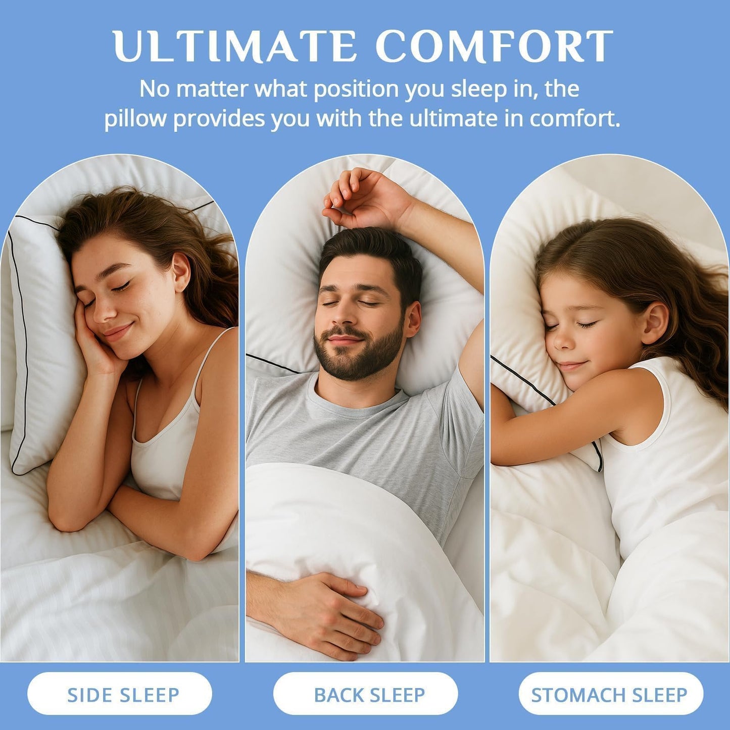 JOLLYVOGUE Pillows Queen Size Set of 2, Hotel Collection Bed Pillows for Side, Back, and Stomach Sleepers, Fluffy and Supportive, Down Alternative Microfiber Filled Sleeping Pillow