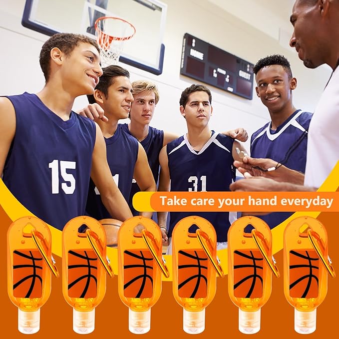 Kigeli 24 Pack Basketball Hand Sanitizers Keychain Bulk Gift Mini Travel Size Hand Sanitizer Gel Keychain Bulk Gift for Basketball Lovers Sports Team Birthday Party Favors