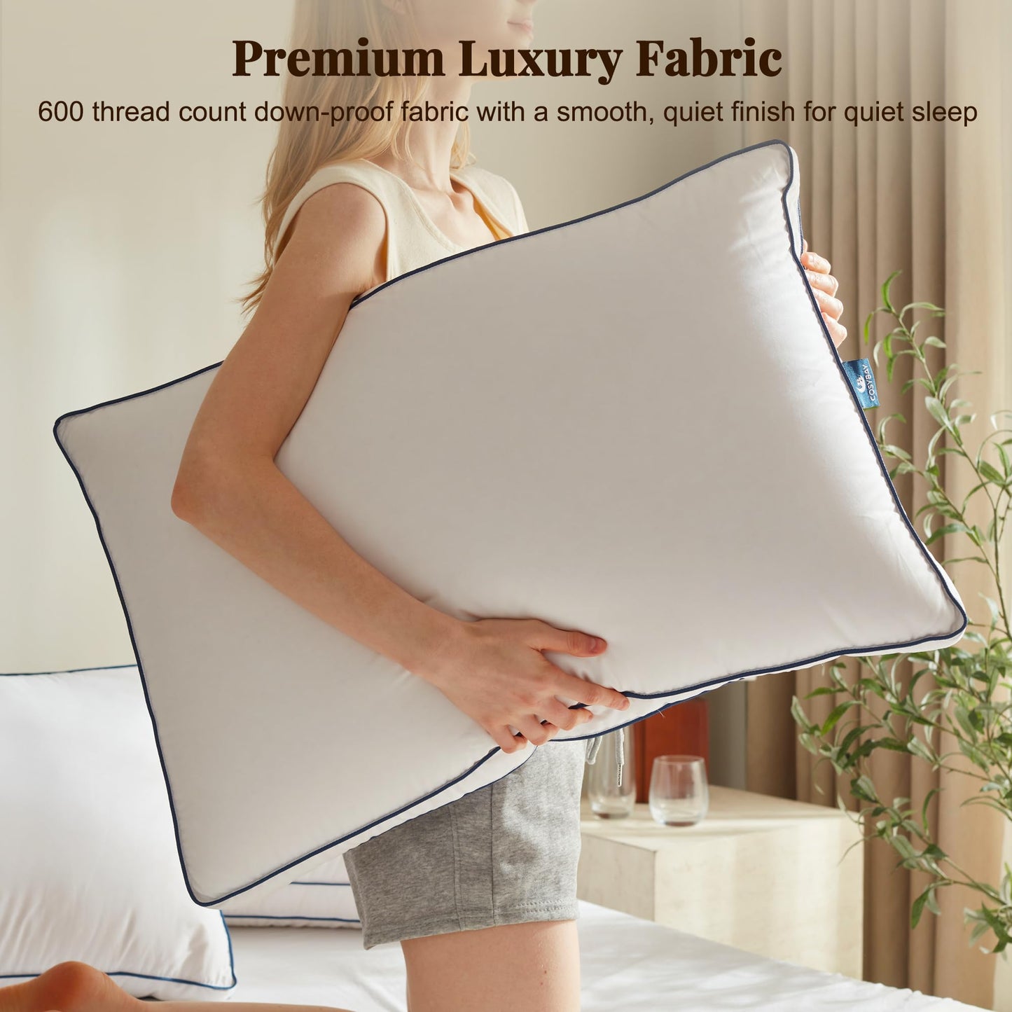 Cosybay Goose Feather and Down Pillow Standard Set of 1- Luxury Hotel Collection Bed Pillow for Sleeping, 600 Thread Count Cover, Gusseted Design, Medium Firm,Soft Support, 20x26 Inch