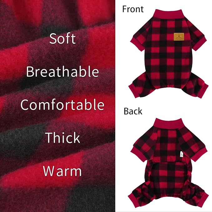 XPUDAC Dog Christmas Pajamas Plaid Dog Clothes for Small Medium Dogs Girl Boy Fleece Pet Sweater for Winter Christmas(Medium)