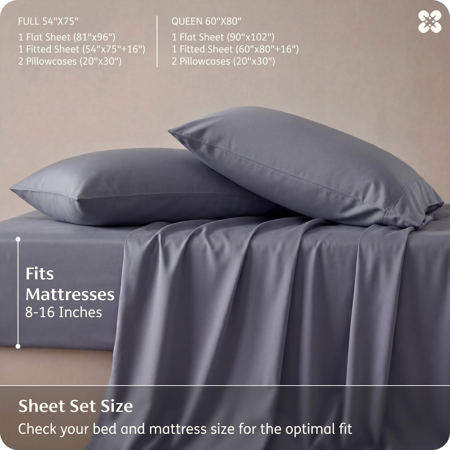 Bedsure Queen Sheet Set, Cooling Sheets for Queen Size Bed Set, Rayon Derived from Bamboo, PureWoven, Breathable & Soft, Deep Pocket Up to 16", Hotel Luxury Silky Bedding for Hot Sleepers, Dark Grey